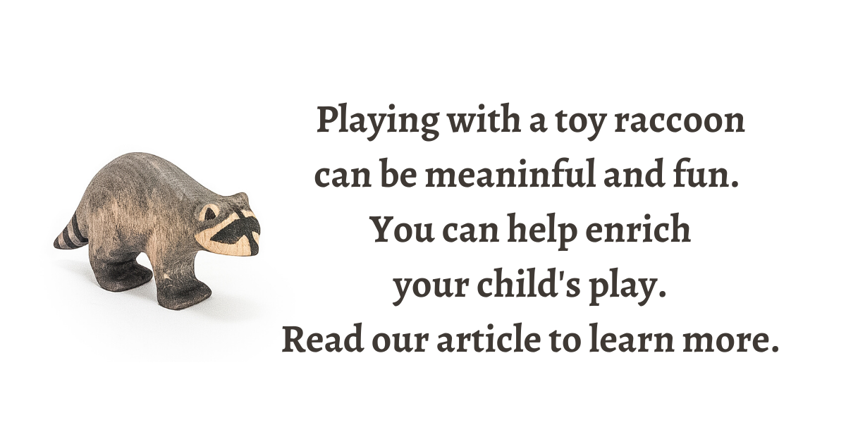 Playing with toy raccoons Mr Fox Crafts handmade wooden toys and