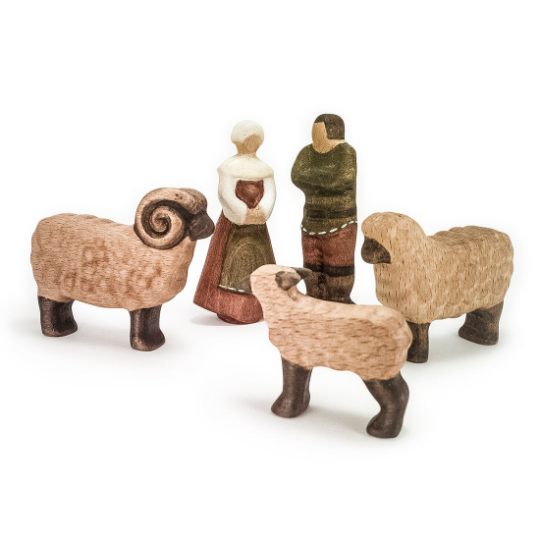 wooden farmers and sheep toys